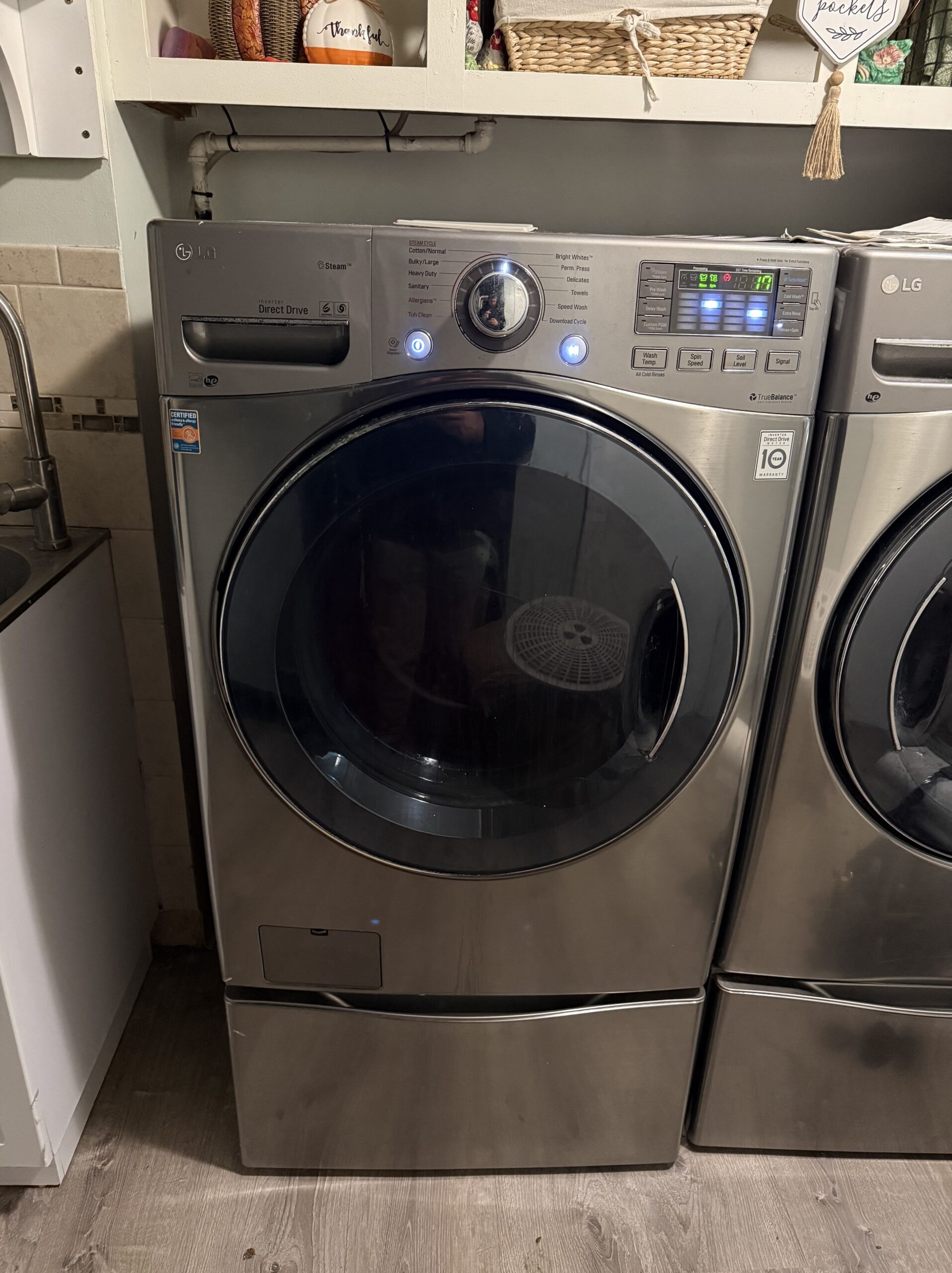 LG washer model WM3570HVA with a repaired drain pump in Canton, Ohio.
