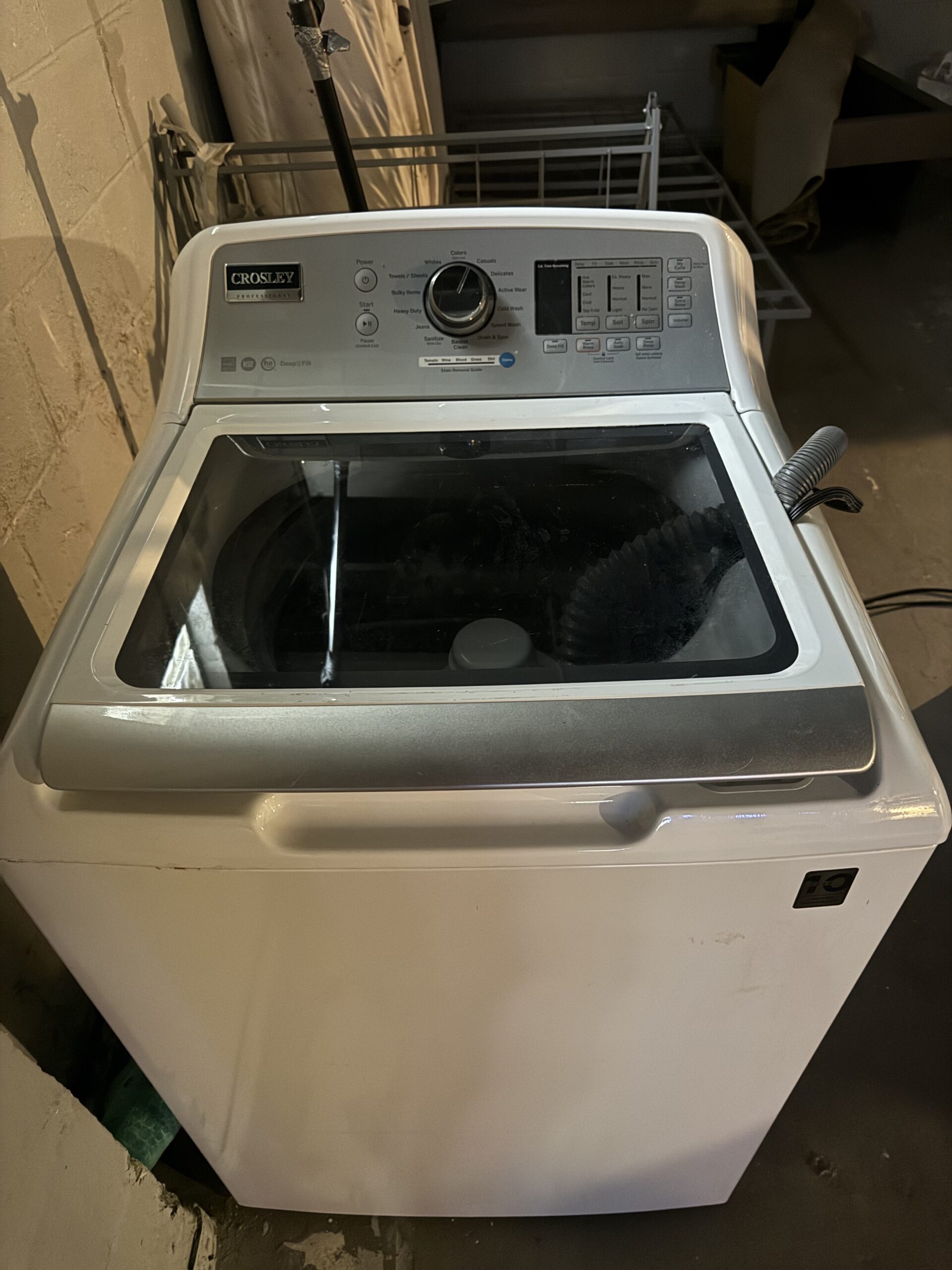 Crosley washer model YTW4514SN0WS repaired in Canton, Ohio by technician Samuel Willhite after belt and pulleys replacement.
