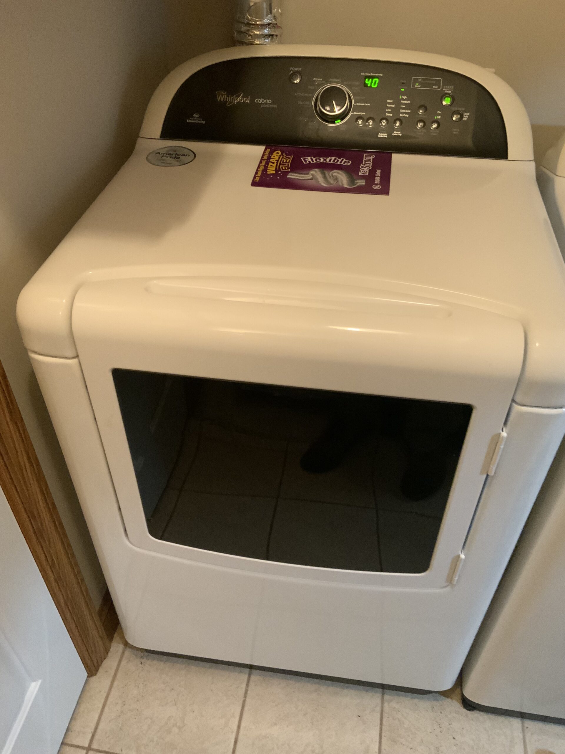 Repair of Whirlpool dryer model WED8500BW0 with new door switch in Louisville.