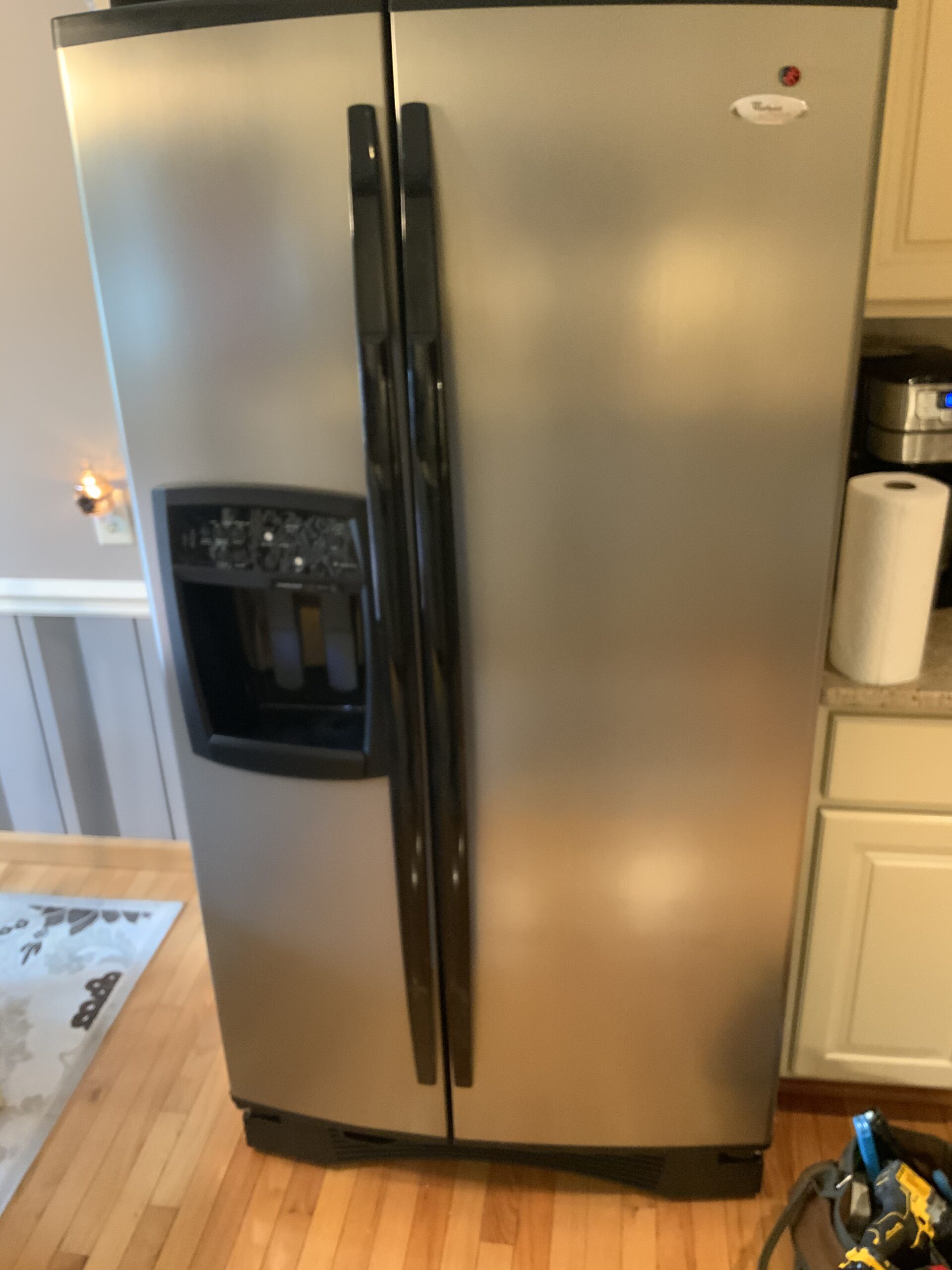 Whirlpool refrigerator model GS6NBEXRL00 with repaired icemaker in Louisville, Ohio.