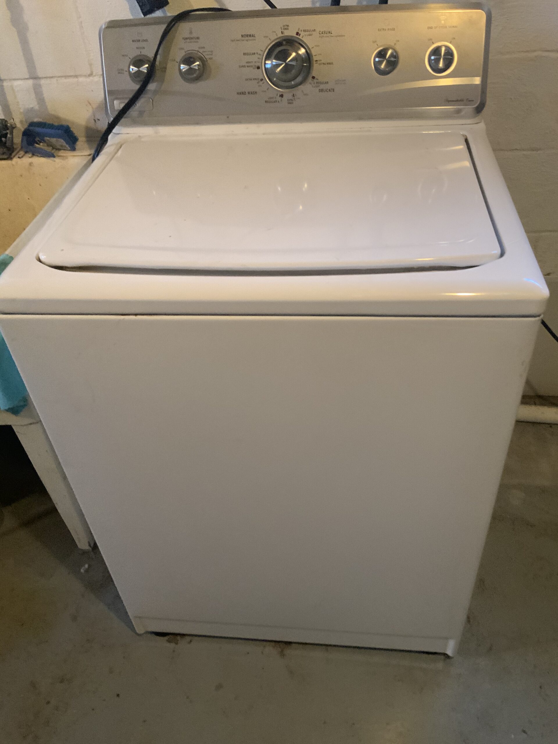 Maytag washer model MTW5800TW0 undergoing transmission repair in East Rochester, Ohio.