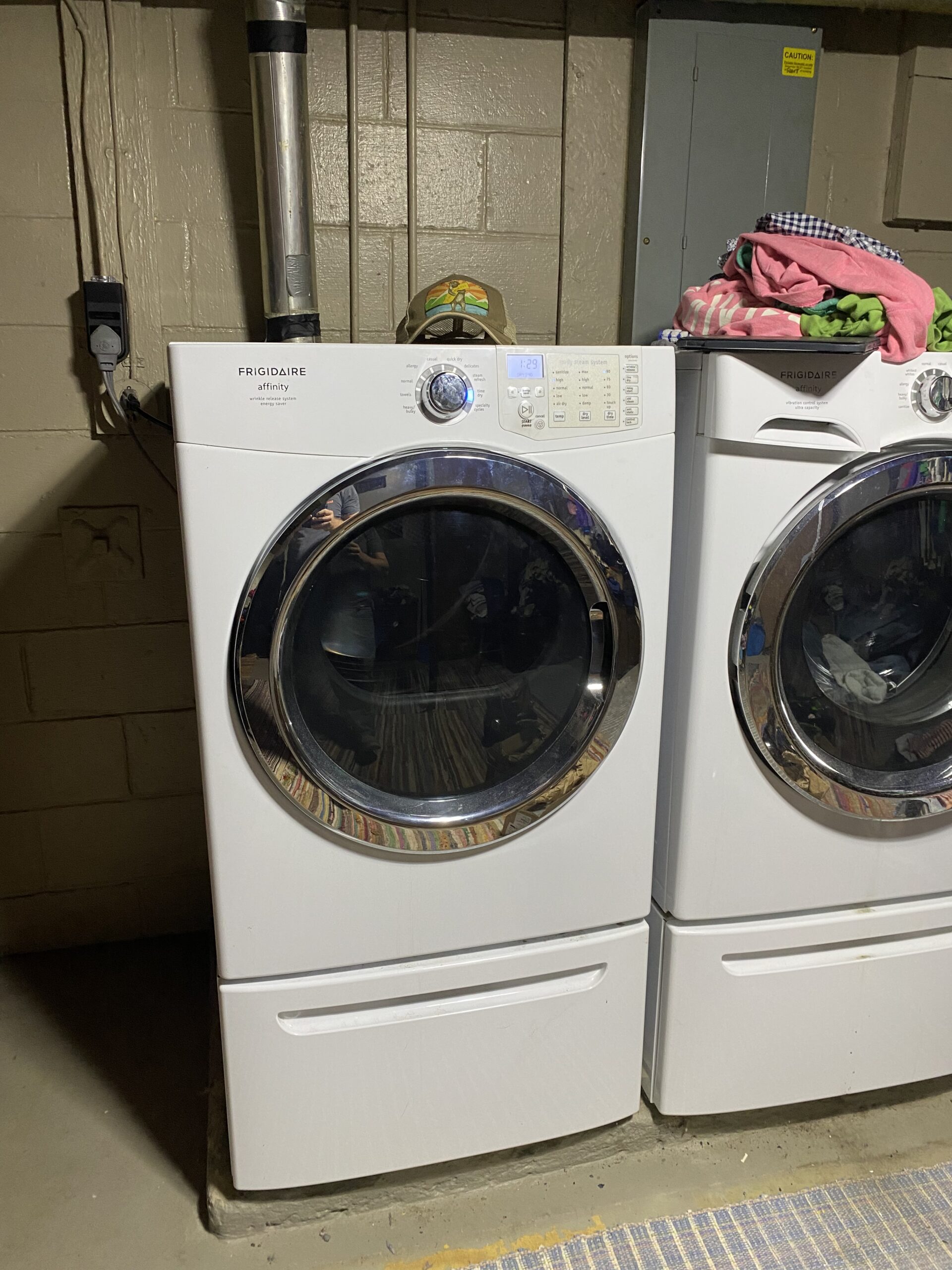 Frigidaire dryer model FASE7073LW0 after heater replacement by technician Samuel Willhite.