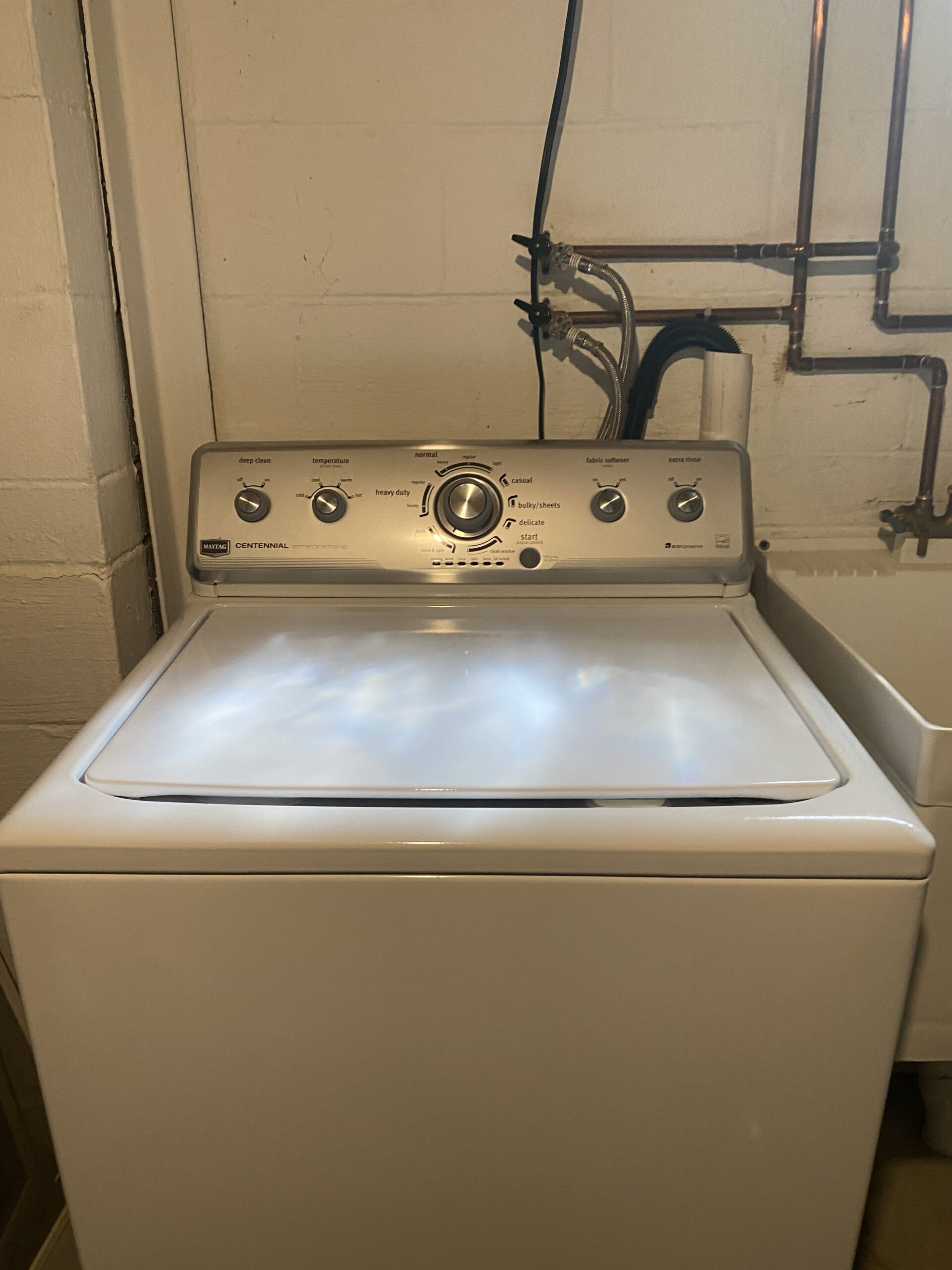 Maytag washer MVWC360AW0 repaired in Louisville, Ohio: cold water supply hose cleared.